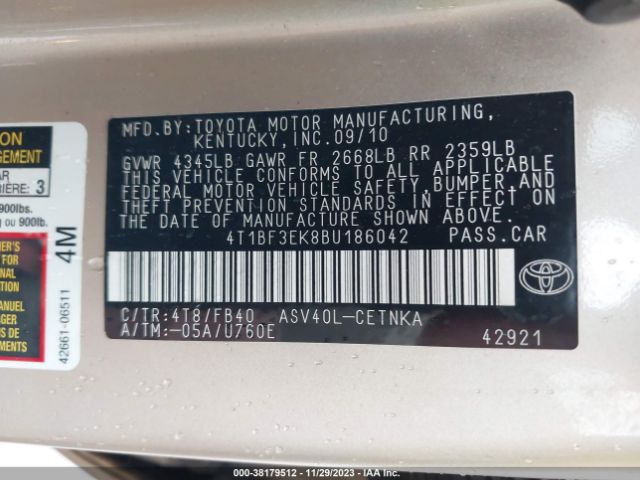 Photo 8 VIN: 4T1BF3EK8BU186042 - TOYOTA CAMRY 