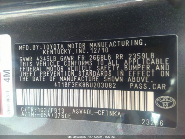 Photo 8 VIN: 4T1BF3EK8BU203082 - TOYOTA CAMRY 