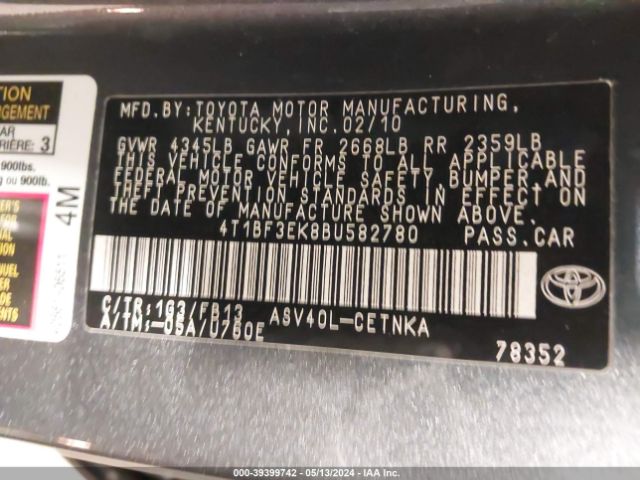 Photo 8 VIN: 4T1BF3EK8BU582780 - TOYOTA CAMRY 