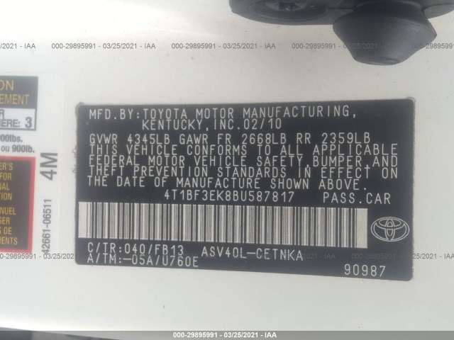 Photo 8 VIN: 4T1BF3EK8BU587817 - TOYOTA CAMRY 