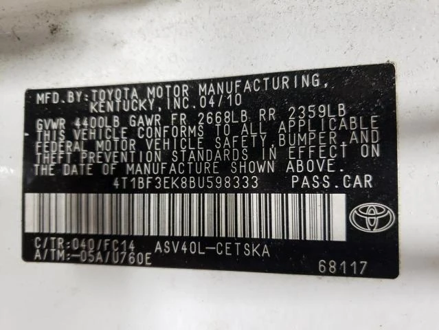 Photo 11 VIN: 4T1BF3EK8BU598333 - TOYOTA CAMRY BASE 