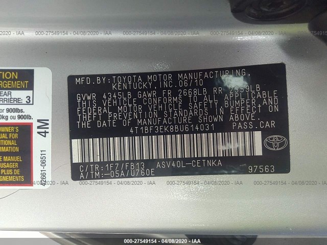 Photo 8 VIN: 4T1BF3EK8BU614031 - TOYOTA CAMRY 