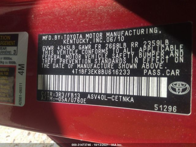 Photo 8 VIN: 4T1BF3EK8BU616233 - TOYOTA CAMRY 