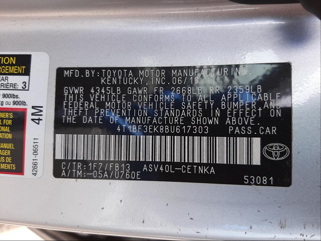 Photo 9 VIN: 4T1BF3EK8BU617303 - TOYOTA CAMRY BASE 