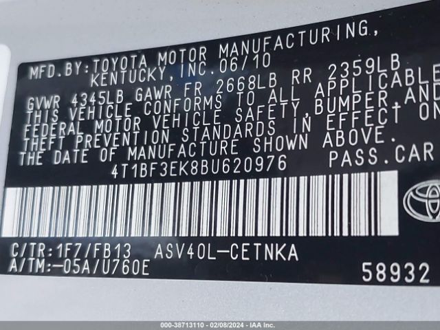 Photo 8 VIN: 4T1BF3EK8BU620976 - TOYOTA CAMRY 