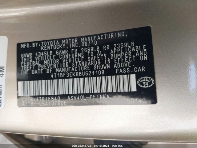 Photo 8 VIN: 4T1BF3EK8BU621108 - TOYOTA CAMRY 