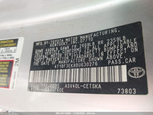 Photo 8 VIN: 4T1BF3EK8BU630276 - TOYOTA CAMRY 