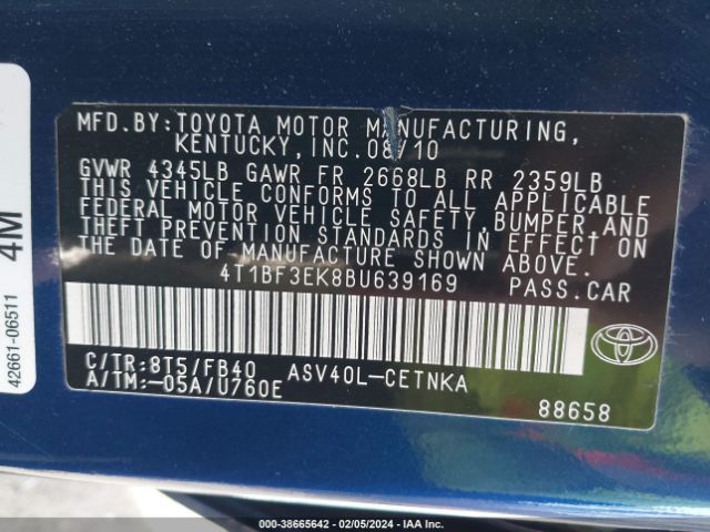 Photo 8 VIN: 4T1BF3EK8BU639169 - TOYOTA CAMRY 