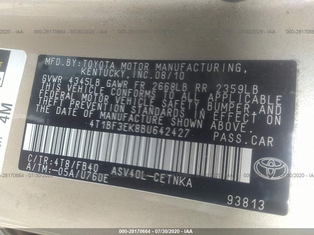 Photo 8 VIN: 4T1BF3EK8BU642427 - TOYOTA CAMRY 