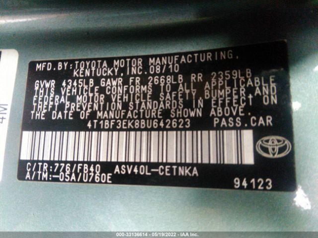 Photo 8 VIN: 4T1BF3EK8BU642623 - TOYOTA CAMRY 