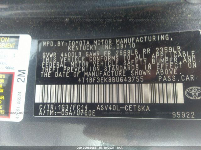 Photo 8 VIN: 4T1BF3EK8BU643755 - TOYOTA CAMRY 