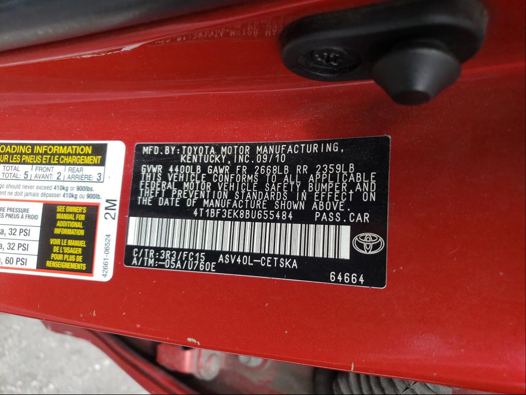 Photo 9 VIN: 4T1BF3EK8BU655484 - TOYOTA CAMRY BASE 