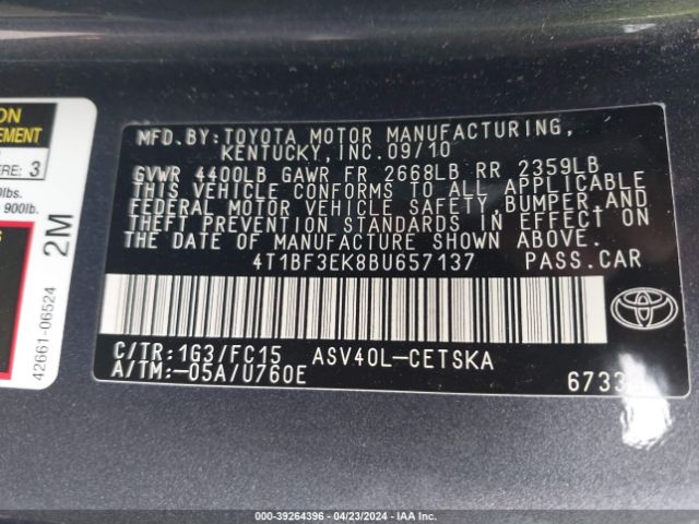 Photo 8 VIN: 4T1BF3EK8BU657137 - TOYOTA CAMRY 