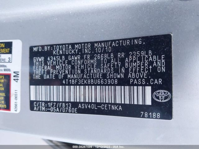 Photo 8 VIN: 4T1BF3EK8BU663908 - TOYOTA CAMRY 