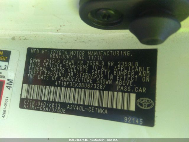 Photo 8 VIN: 4T1BF3EK8BU673287 - TOYOTA CAMRY 