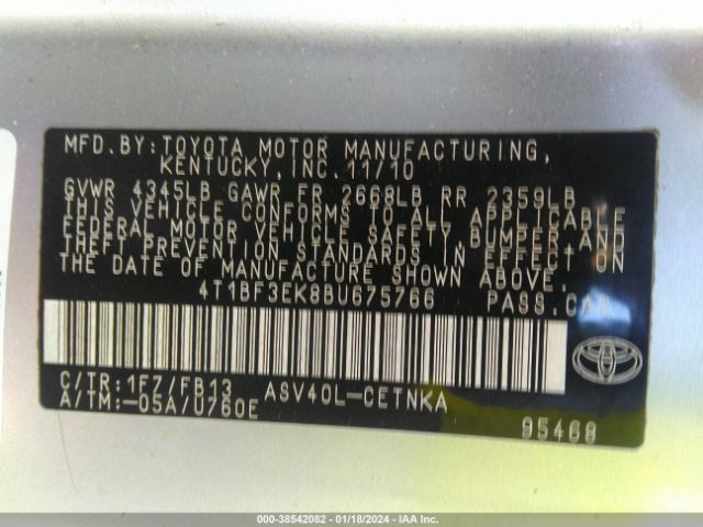 Photo 8 VIN: 4T1BF3EK8BU675766 - TOYOTA CAMRY 