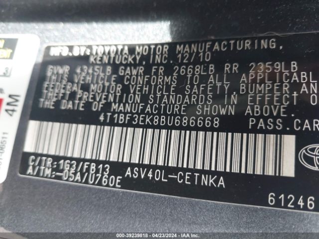 Photo 8 VIN: 4T1BF3EK8BU686668 - TOYOTA CAMRY 