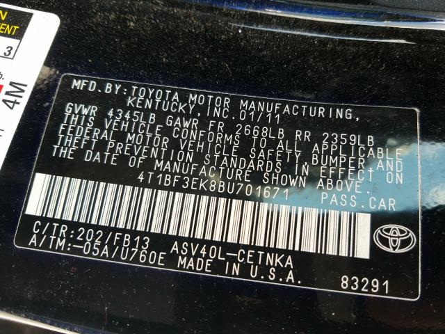 Photo 9 VIN: 4T1BF3EK8BU701671 - TOYOTA CAMRY BASE 