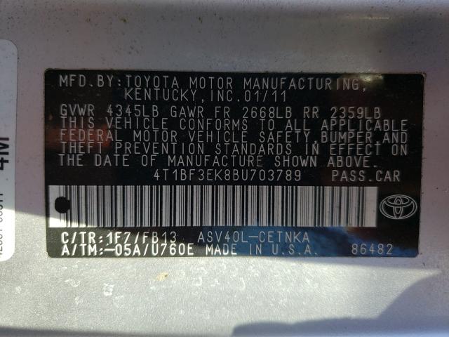 Photo 9 VIN: 4T1BF3EK8BU703789 - TOYOTA CAMRY BASE 