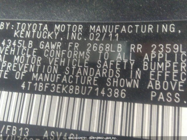 Photo 8 VIN: 4T1BF3EK8BU714386 - TOYOTA CAMRY 