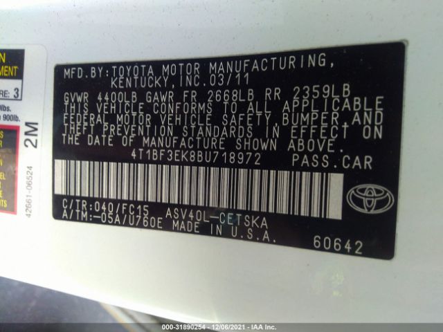 Photo 8 VIN: 4T1BF3EK8BU718972 - TOYOTA CAMRY 