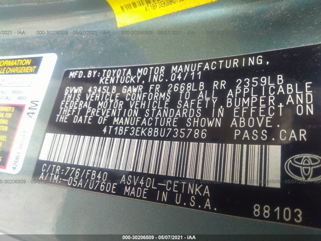 Photo 8 VIN: 4T1BF3EK8BU735786 - TOYOTA CAMRY 