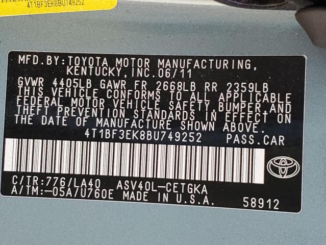 Photo 9 VIN: 4T1BF3EK8BU749252 - TOYOTA CAMRY BASE 