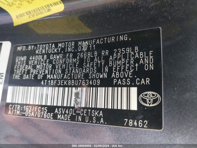 Photo 8 VIN: 4T1BF3EK8BU763409 - TOYOTA CAMRY 