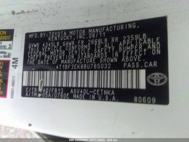 Photo 8 VIN: 4T1BF3EK8BU765032 - TOYOTA CAMRY 