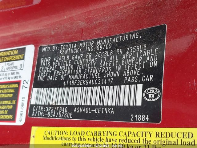 Photo 8 VIN: 4T1BF3EK9AU031417 - TOYOTA CAMRY 