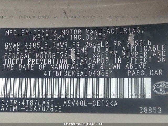 Photo 8 VIN: 4T1BF3EK9AU043681 - TOYOTA CAMRY 