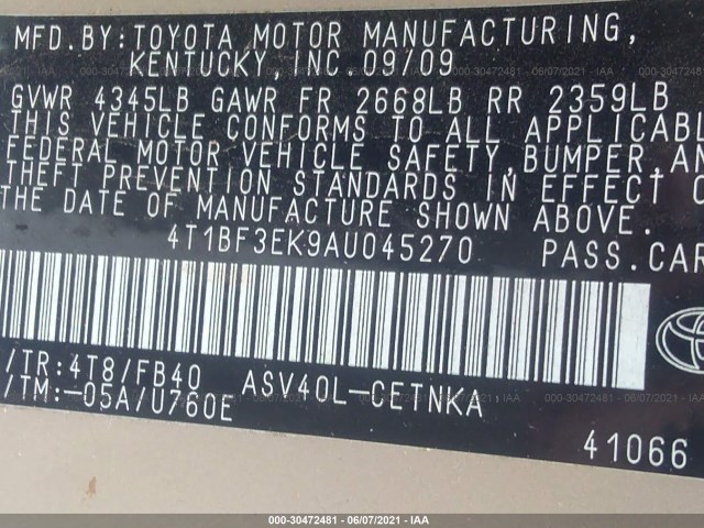 Photo 8 VIN: 4T1BF3EK9AU045270 - TOYOTA CAMRY 