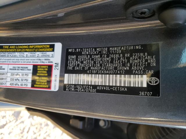 Photo 9 VIN: 4T1BF3EK9AU077412 - TOYOTA CAMRY BASE 