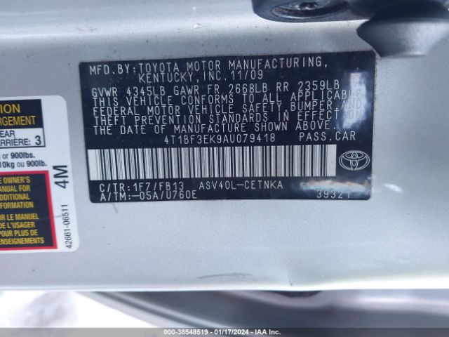 Photo 8 VIN: 4T1BF3EK9AU079418 - TOYOTA CAMRY 