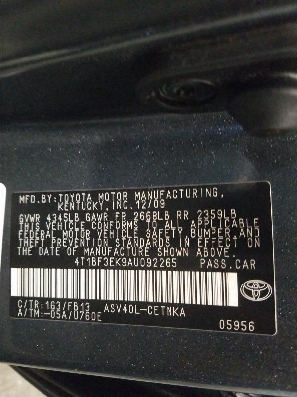 Photo 9 VIN: 4T1BF3EK9AU092265 - TOYOTA CAMRY BASE 