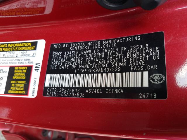 Photo 9 VIN: 4T1BF3EK9AU107539 - TOYOTA CAMRY 