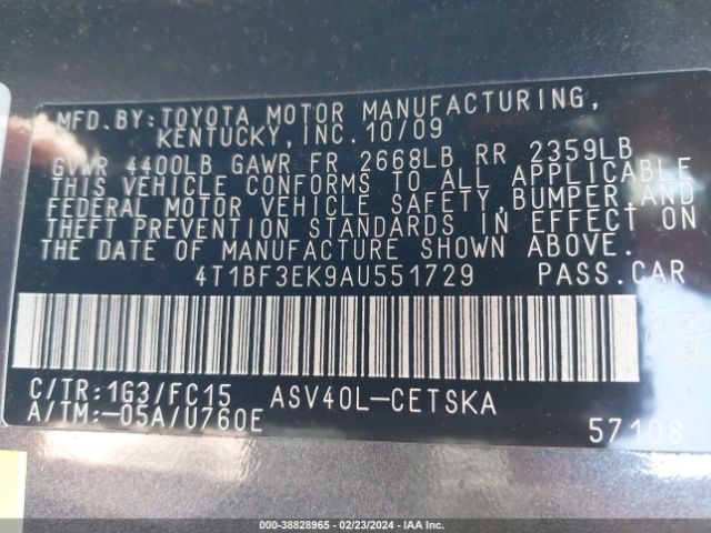 Photo 8 VIN: 4T1BF3EK9AU551729 - TOYOTA CAMRY 