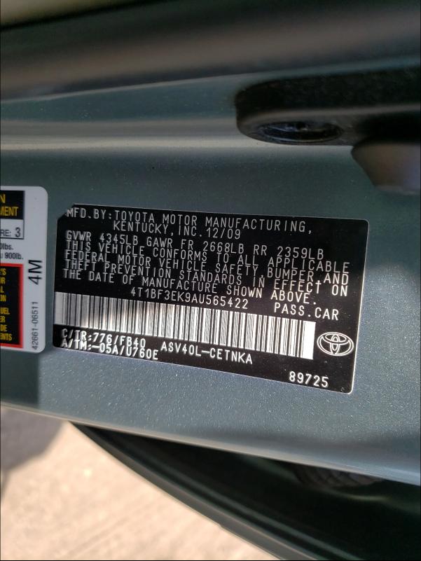 Photo 9 VIN: 4T1BF3EK9AU565422 - TOYOTA CAMRY BASE 