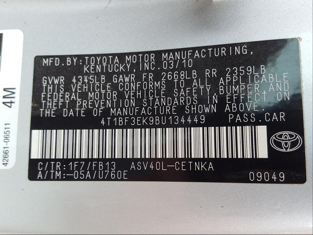 Photo 9 VIN: 4T1BF3EK9BU134449 - TOYOTA CAMRY BASE 