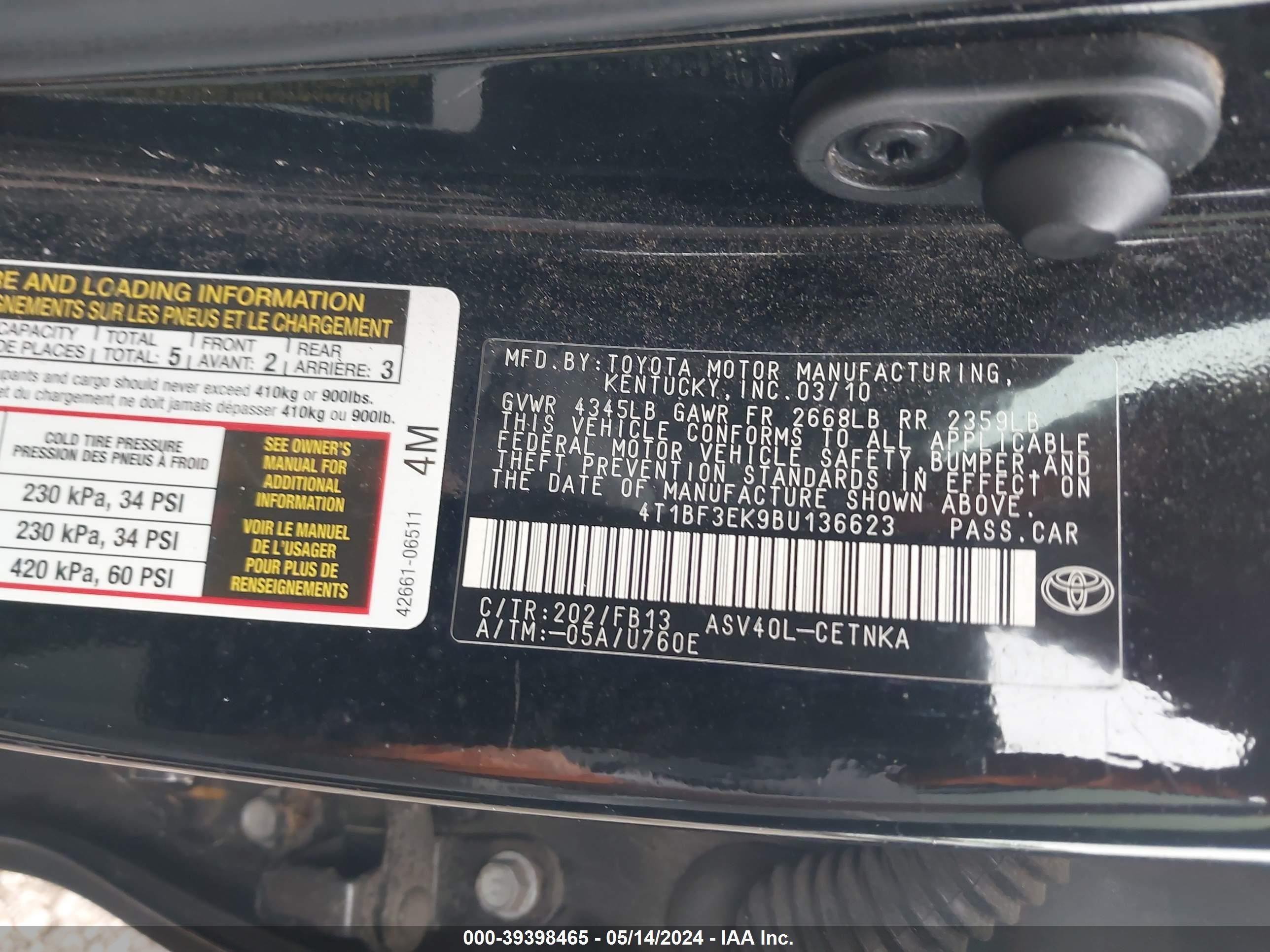 Photo 8 VIN: 4T1BF3EK9BU136623 - TOYOTA CAMRY 