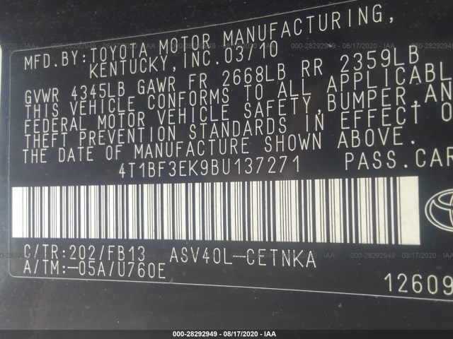 Photo 8 VIN: 4T1BF3EK9BU137271 - TOYOTA CAMRY 