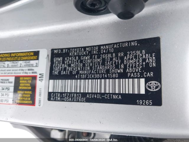 Photo 8 VIN: 4T1BF3EK9BU141580 - TOYOTA CAMRY 