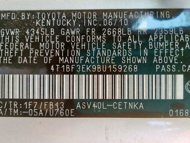 Photo 9 VIN: 4T1BF3EK9BU159268 - TOYOTA CAMRY BASE 