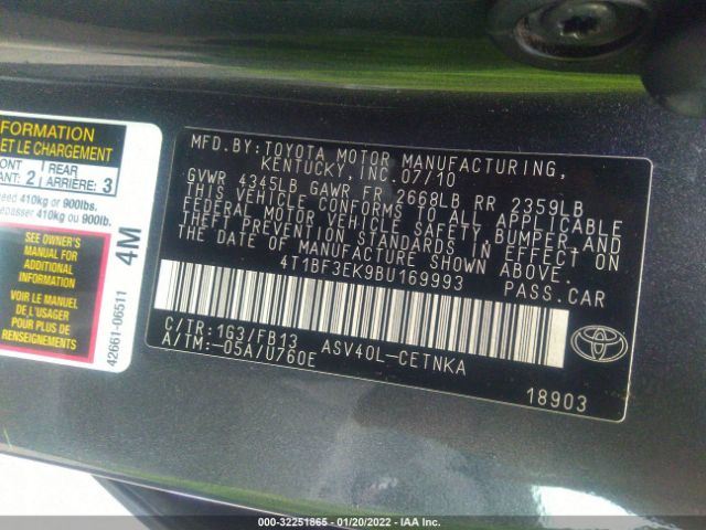 Photo 8 VIN: 4T1BF3EK9BU169993 - TOYOTA CAMRY 