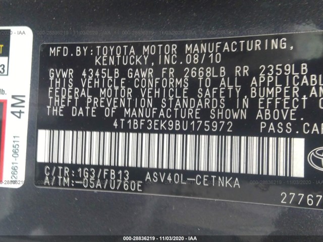 Photo 8 VIN: 4T1BF3EK9BU175972 - TOYOTA CAMRY 