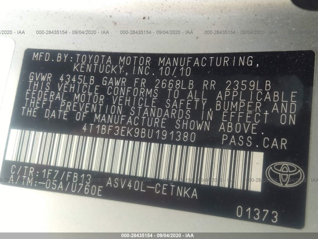 Photo 8 VIN: 4T1BF3EK9BU191380 - TOYOTA CAMRY 