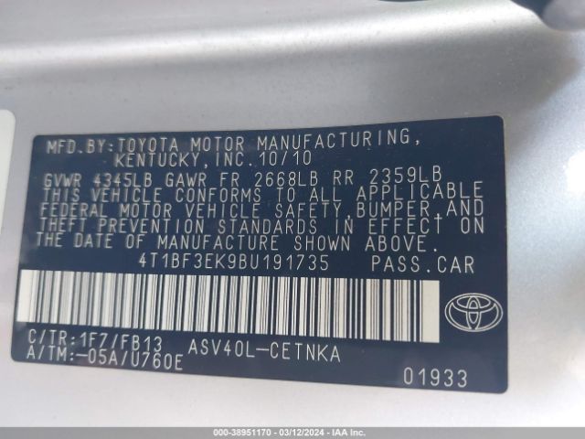 Photo 8 VIN: 4T1BF3EK9BU191735 - TOYOTA CAMRY 