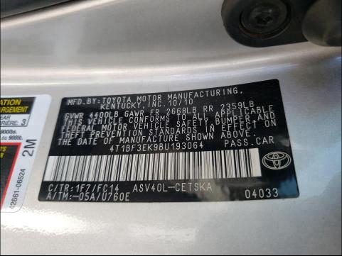 Photo 9 VIN: 4T1BF3EK9BU193064 - TOYOTA CAMRY BASE 