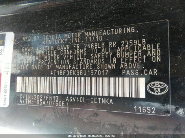 Photo 8 VIN: 4T1BF3EK9BU197017 - TOYOTA CAMRY 