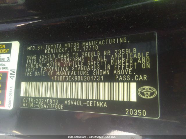 Photo 8 VIN: 4T1BF3EK9BU201731 - TOYOTA CAMRY 